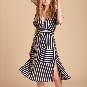 FAITHFULL THE BRAND, NAVY STRIPE MILAN MIDI DRESS